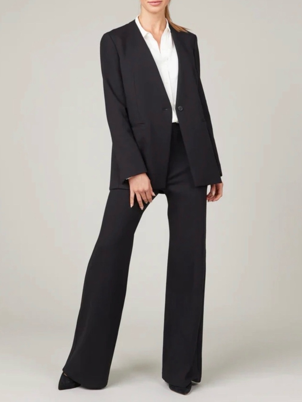 Spanx Blazer Jacket Womens Medium Perfect Collarless Stretch Black Size 1X